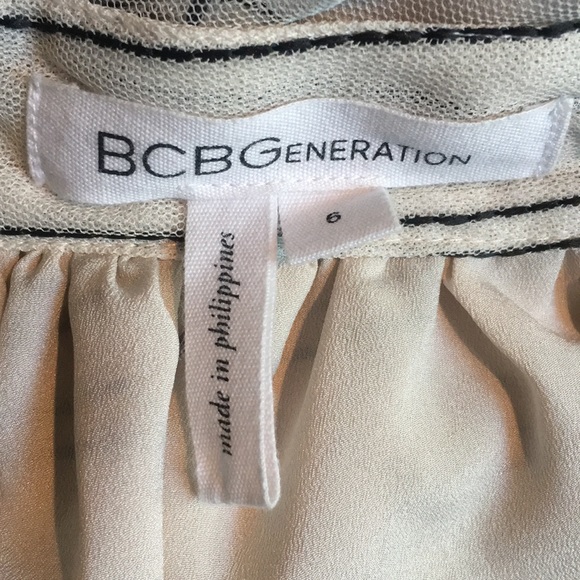 BCBG Short Gathered Dirndl Skirt Ivory Black Oat 6 - Picture 7 of 8